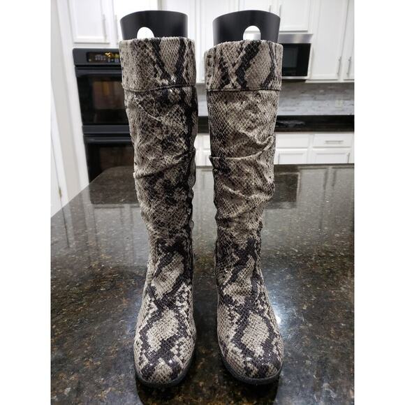 Curations High Top Boots Women's 7.5M Multi Scrunch Snake Round Toe Wedge Heel - Picture 2 of 10